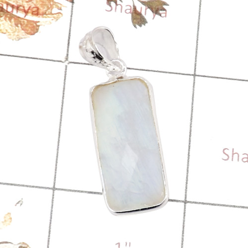 Rainbow Moonstone B - BPS918-Sparkling Gemstone Rainbow Moonstone Bezel Pendant 925 St